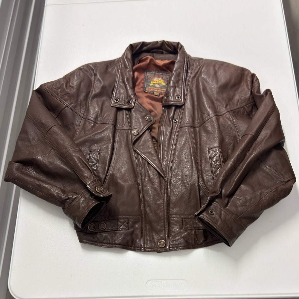 Wilson Leather Bomber Jacket Mens M Brown Good Vintage 90s Oversized Moto